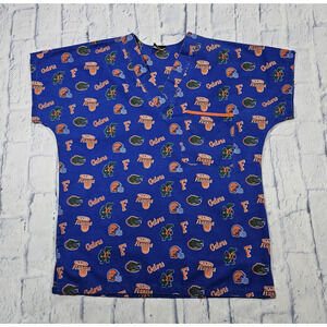Florida Gators SIZE SMALL Scrub Top Blue Pocket NCAA Dudz Logo Sport